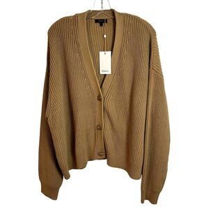 Quince Cotton Fisher Boxy Cardigan Womens Size Large Brown NWT